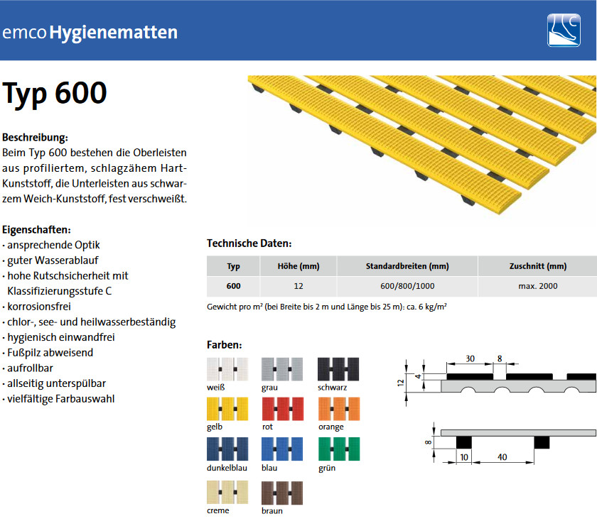 EMCO-Badematte 600, 100 cm breit